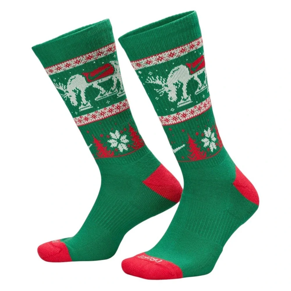 Nike‎ Everyday Cushioned Crew Socks 4 Pair Holiday Moose Fair Isle green blue